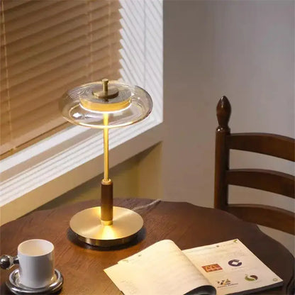 gold lustre glass mushroom table lamp bedroom wood accent