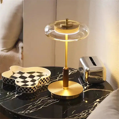 gold lustre glass mushroom table lamp bedroom wood accent