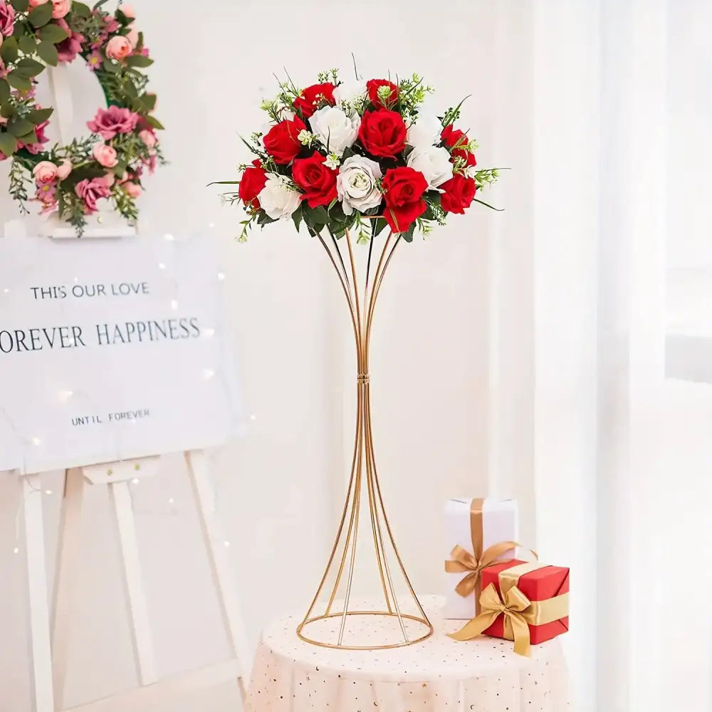 Modern gold metal trumpet flower stand vases for dining room
