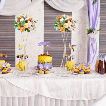 Modern gold metal trumpet flower stand vases for dining room