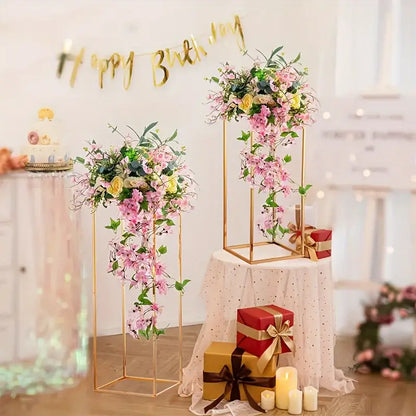 Geometric gold metal vase flower stand – living room decor