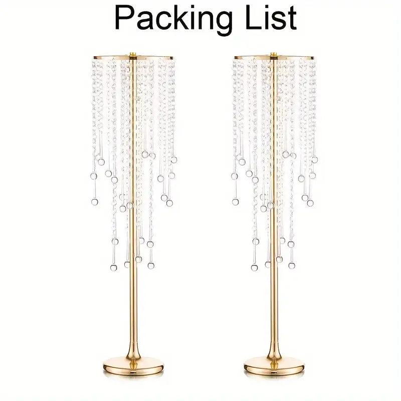 Elegant gold metal vases with crystals and roses for dining room