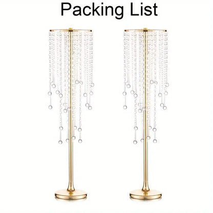 Elegant gold metal vases with crystals and roses for dining room