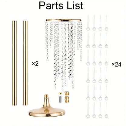 Elegant gold metal vases with crystals and roses for dining room
