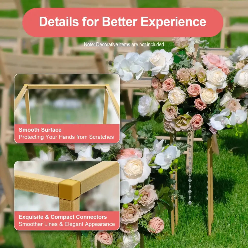Gold metal wedding flower stand set with pink roses for dining room