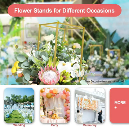 Gold metal wedding flower stand set with pink roses for dining room