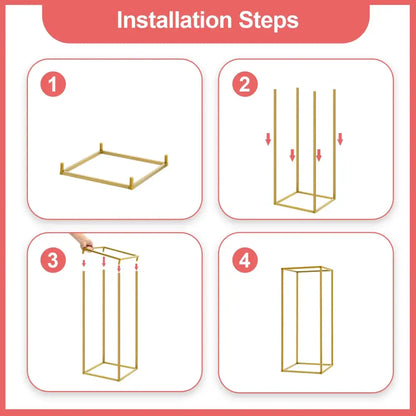 Gold metal wedding flower stand set with pink roses for dining room
