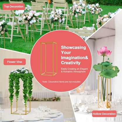 Gold metal wedding flower stand set with pink roses for dining room