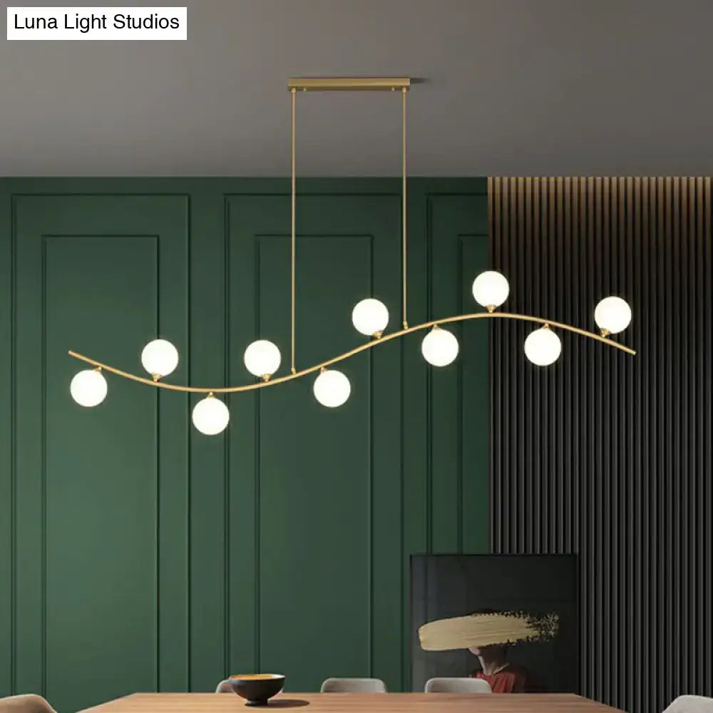 Modern gold wavy milk ball glass pendant – dining room light