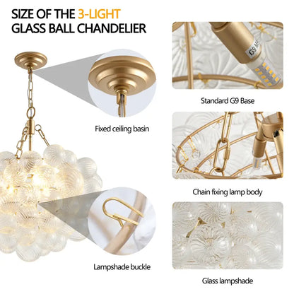 Modern gold bubble glass pendant light – dining room adjustable height
