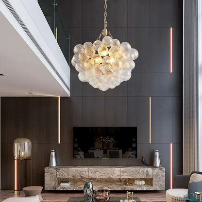 Modern gold bubble glass pendant light – dining room adjustable height