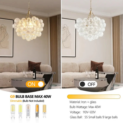 Modern gold bubble glass pendant light – dining room adjustable height