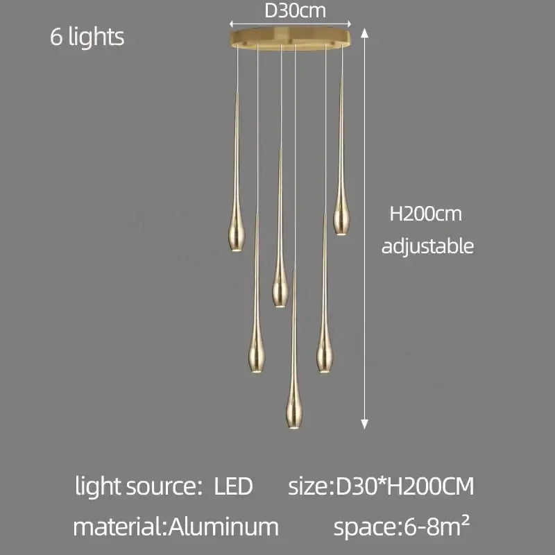 gold-plated duplex teardrop chandelier living room light