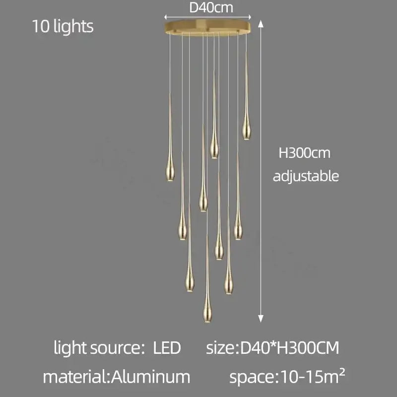 gold-plated duplex teardrop chandelier living room light