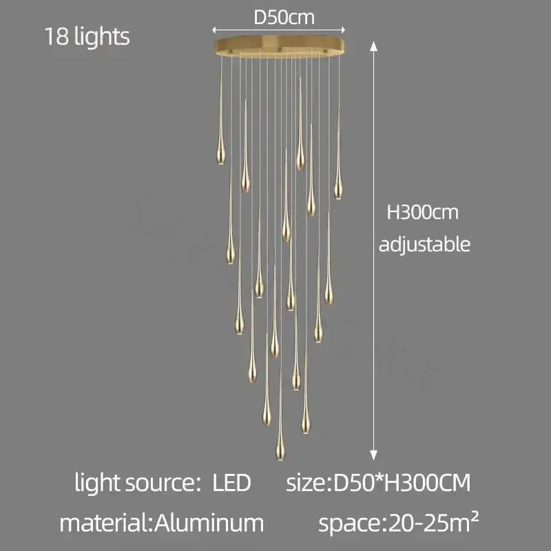 gold-plated duplex teardrop chandelier living room light