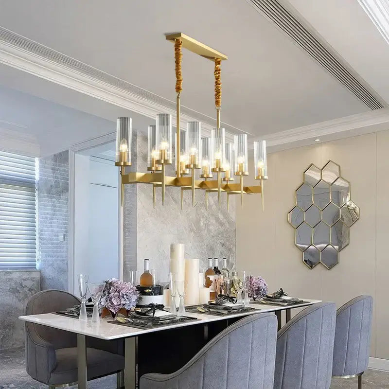 gold plated nordic living room chandelier with glass shades
