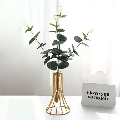 DecorBites™ "Gold Vase with Metal Flowers - Modern Desk Decoration"