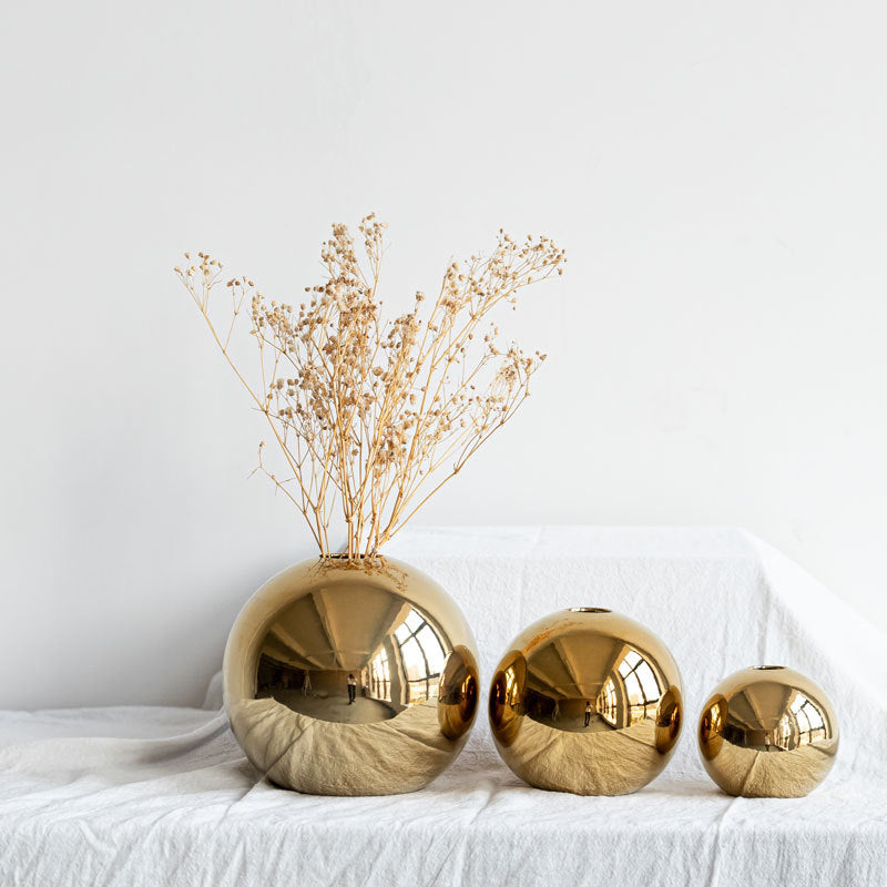 DecorBites™ Golden Ball Ceramic Vase Home Decor
