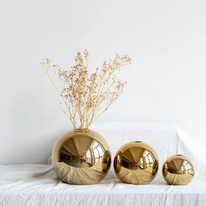 Glossy golden ball ceramic vase set living room decor