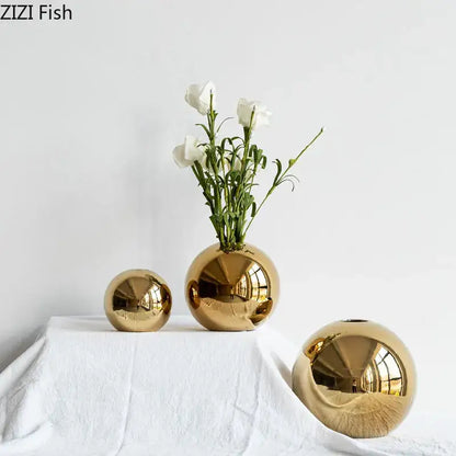 Glossy golden ball ceramic vase set living room decor