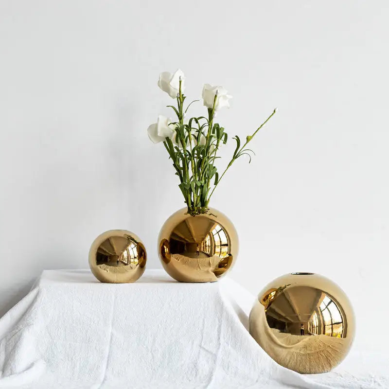 Glossy golden ball ceramic vase set living room decor