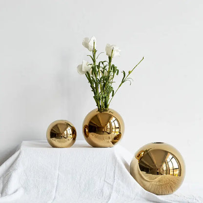 Glossy golden ball ceramic vase set living room decor