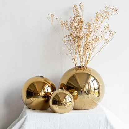 Glossy golden ball ceramic vase set living room decor