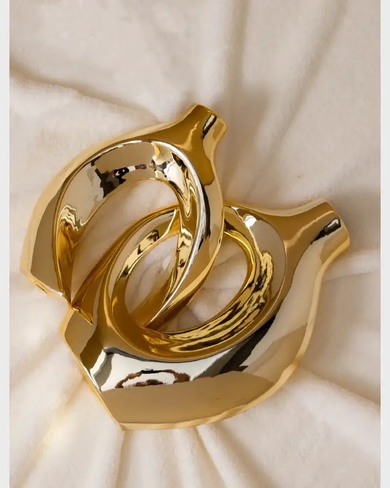 Sculptural golden flower vase living room ceramic decor