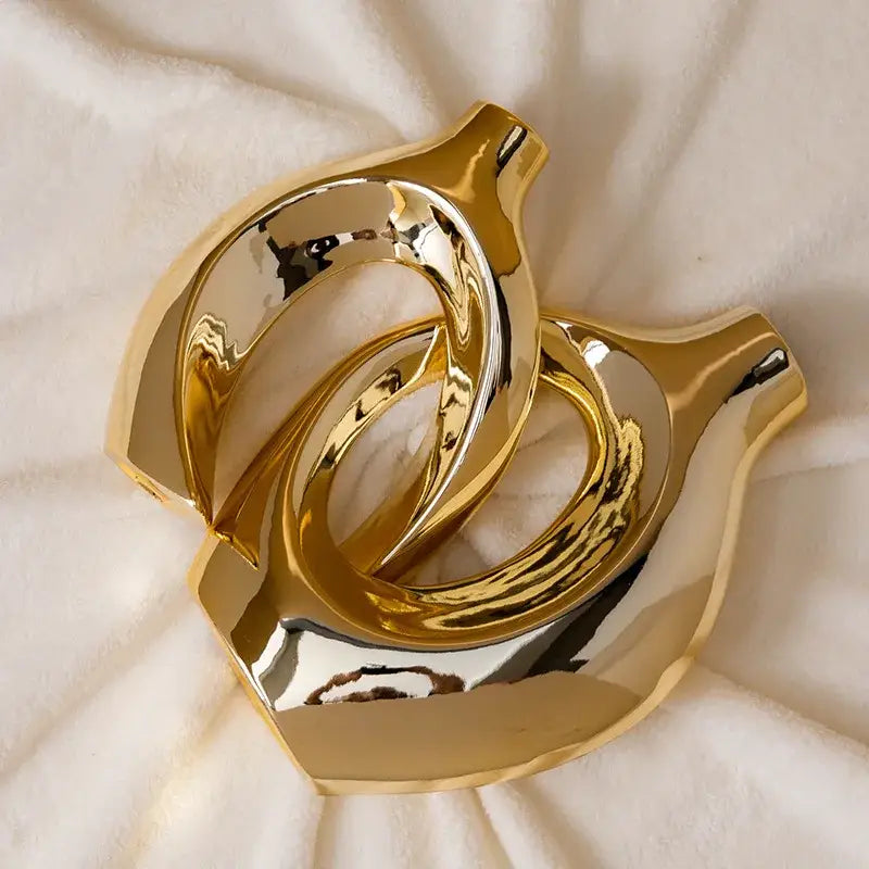 Sculptural golden flower vase living room ceramic decor