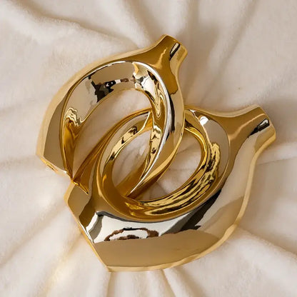 Sculptural golden flower vase living room ceramic decor