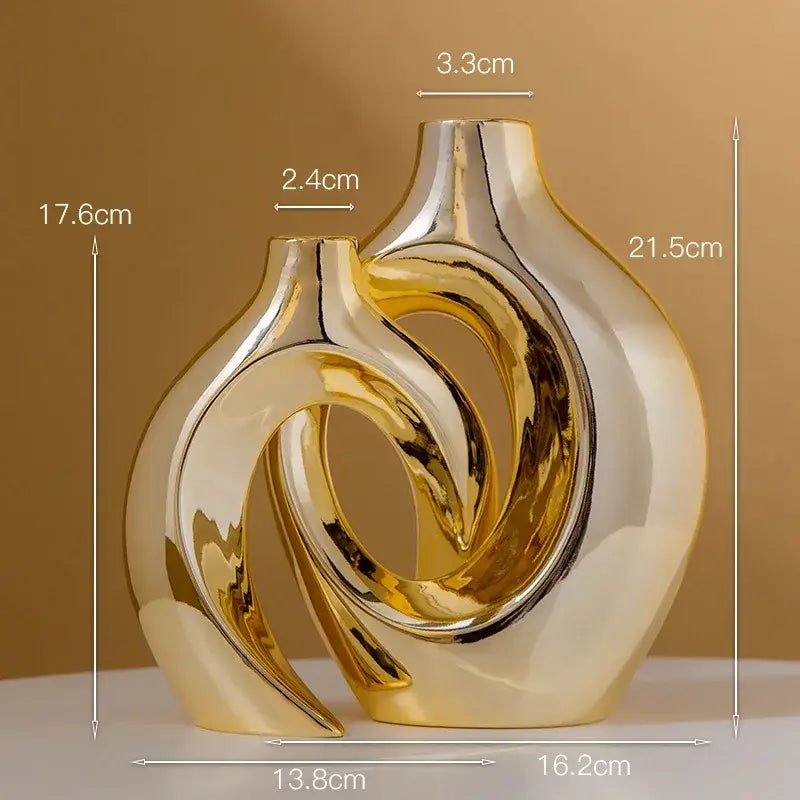 Sculptural golden flower vase living room ceramic decor