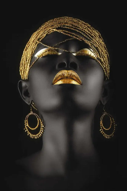 Modern black & gold african woman canvas art triptych living room