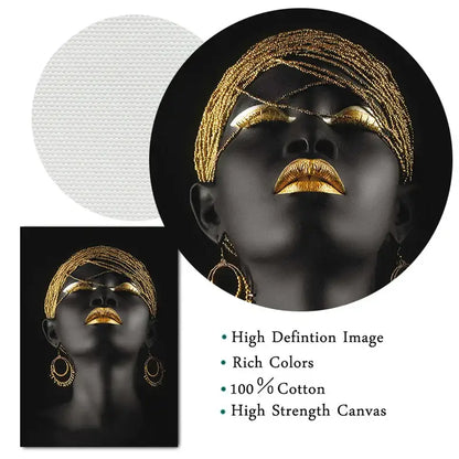 Modern black & gold african woman canvas art triptych living room