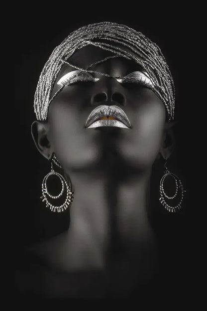 Modern black & gold african woman canvas art triptych living room