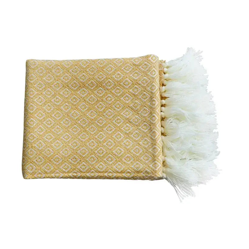 golden knitted blanket cream geometric throw living room