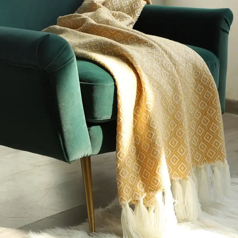 golden knitted blanket cream geometric throw living room