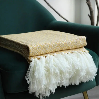 golden knitted blanket cream geometric throw living room
