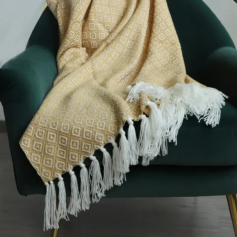 golden knitted blanket cream geometric throw living room
