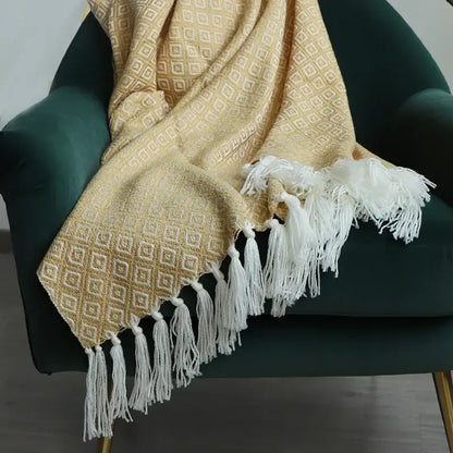 golden knitted blanket cream geometric throw living room