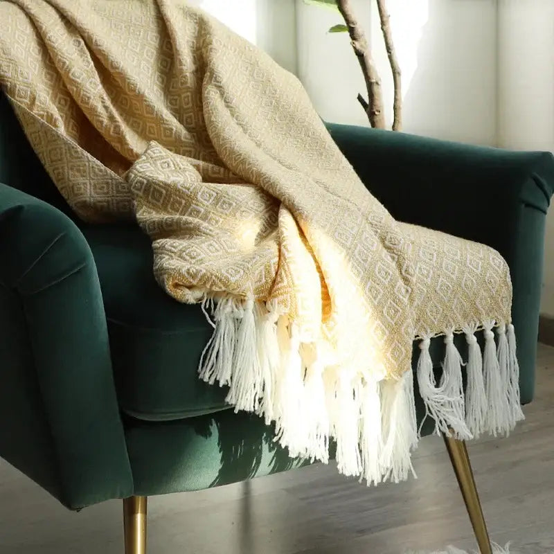 golden knitted blanket cream geometric throw living room