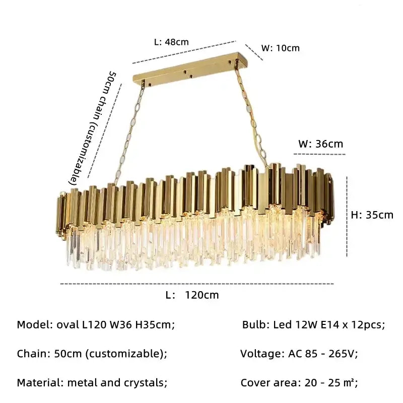 golden luxury chandelier with crystal rods for living room