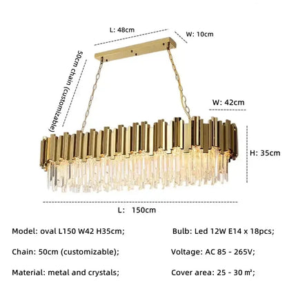 golden luxury chandelier with crystal rods for living room