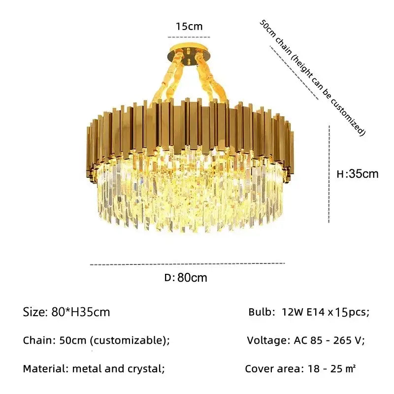 golden luxury chandelier with crystal rods for living room