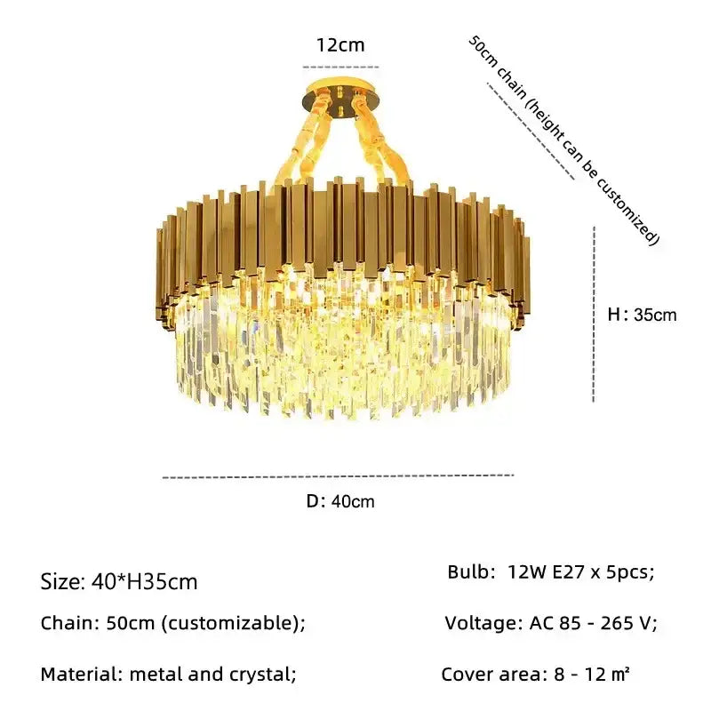 golden luxury chandelier with crystal rods for living room