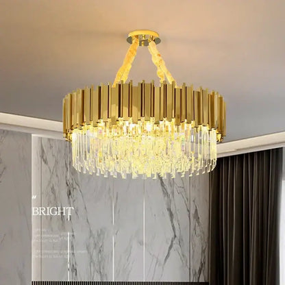 golden luxury chandelier with crystal rods for living room