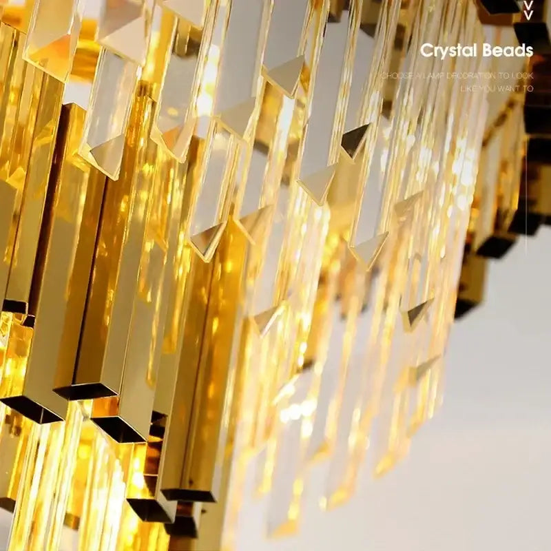 golden luxury chandelier with crystal rods for living room