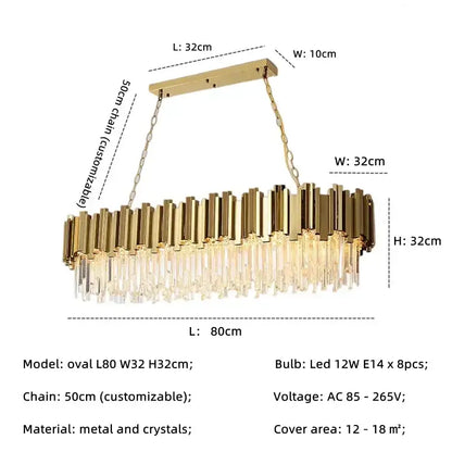 golden luxury chandelier with crystal rods for living room
