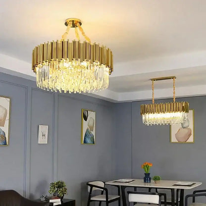 golden luxury chandelier with crystal rods for living room