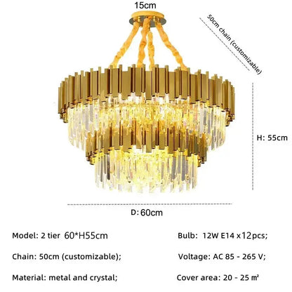 golden luxury chandelier with crystal rods for living room