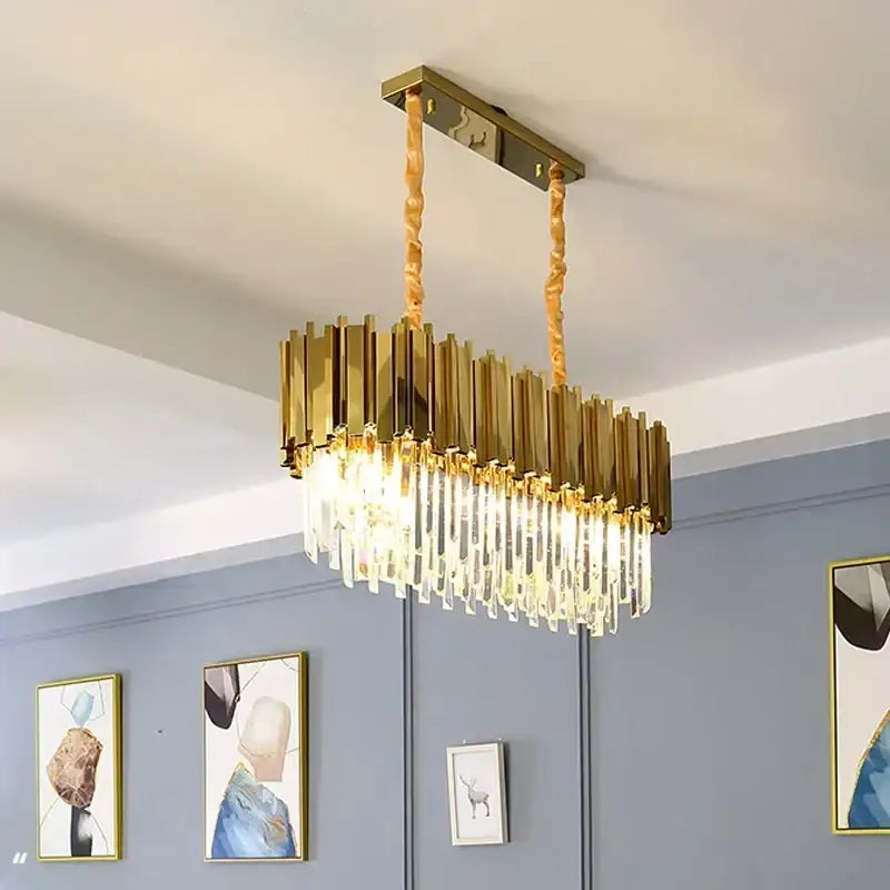 golden luxury chandelier with crystal rods for living room
